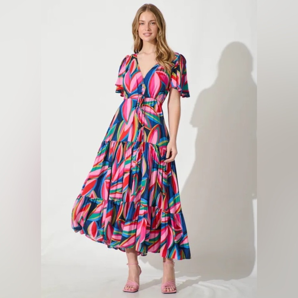 White Closet Elements | Floral Tropical Colorful Beach Tiered Flowy Dress